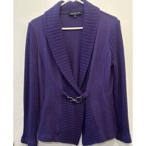 Jones New York Signature Petite Wool Blend Cardigan Jacket Purple PM